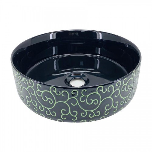 Siyah - Yeşil Motifli Seramik Lavabo