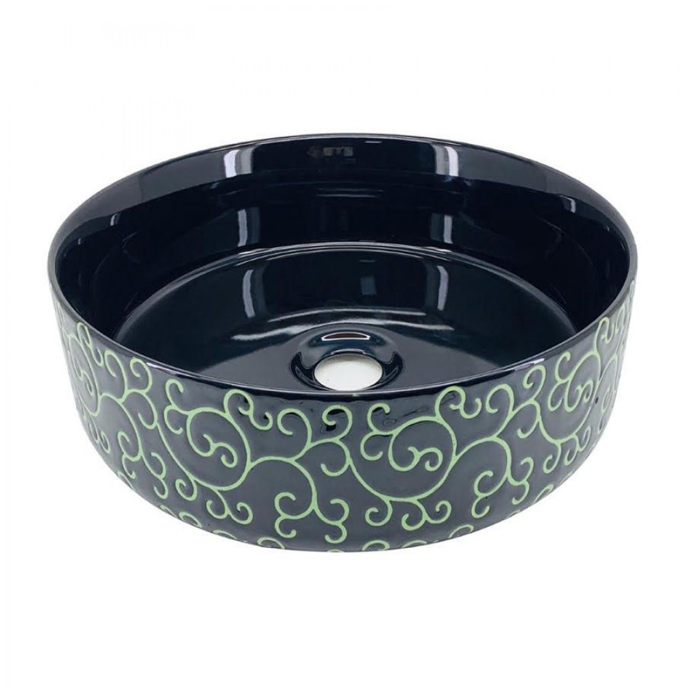 Siyah - Yeşil Motifli Seramik Lavabo