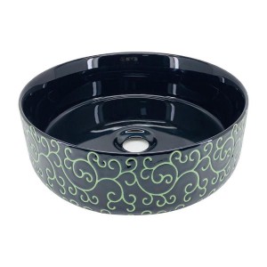 Siyah - Yeşil Motifli Seramik Lavabo