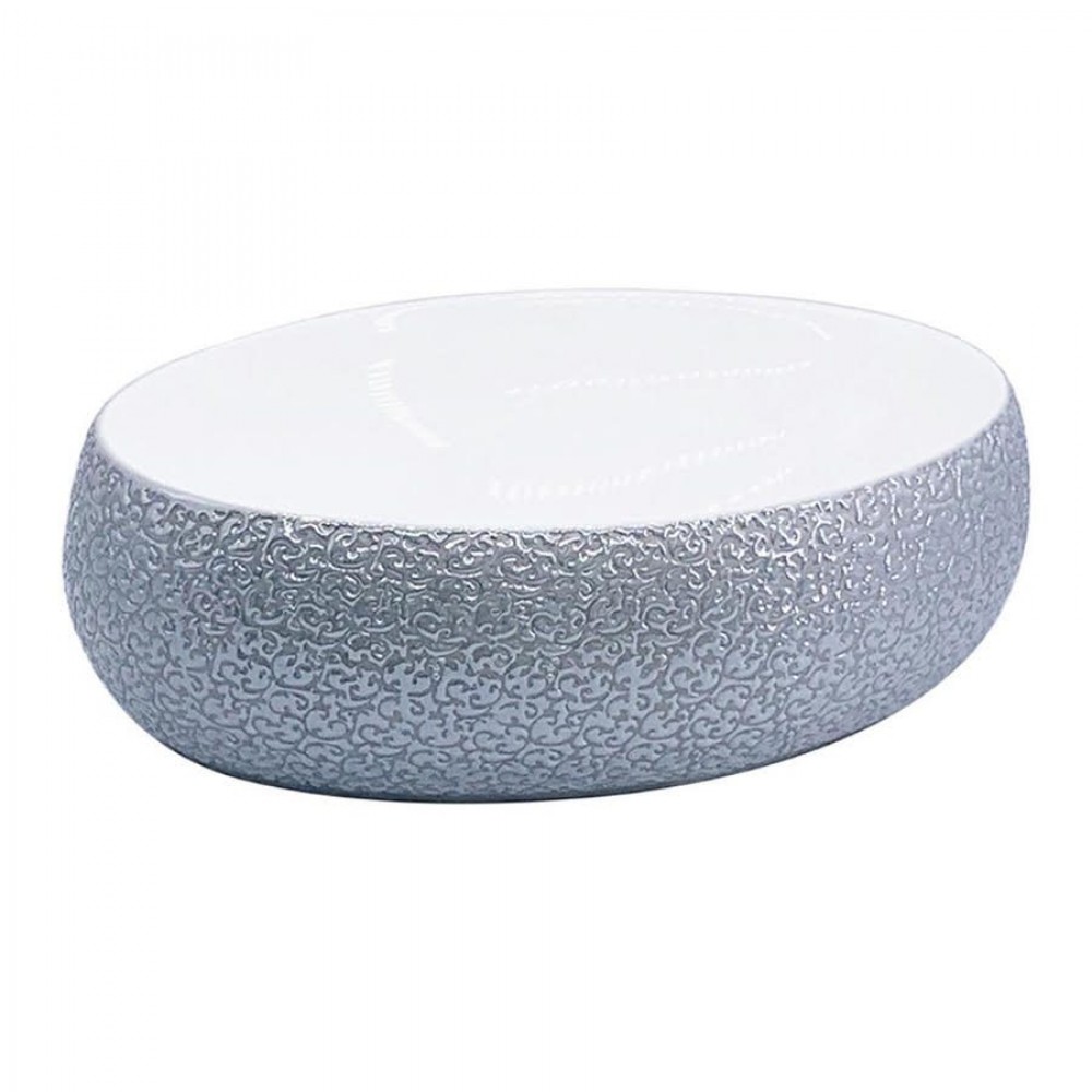 Gri - Beyaz Seramik Elips Lavabo