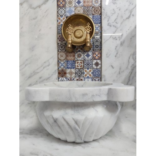 Beyaz Çapraz Dilimli Mermer Kurna