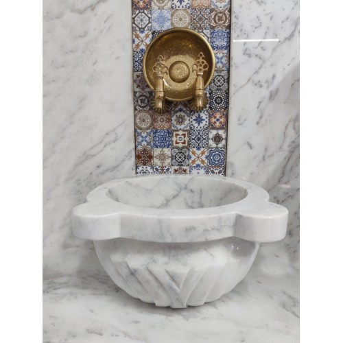 Beyaz Çapraz Dilimli Mermer Kurna