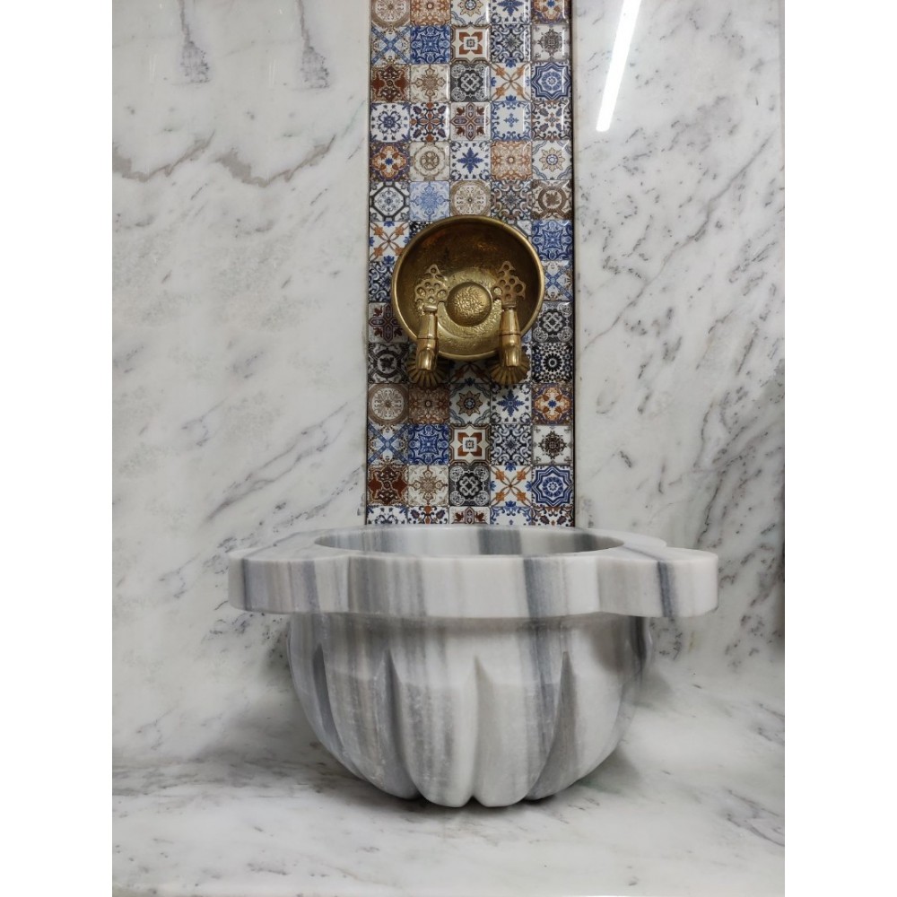 Marmara Kavun Dilimli Mermer Kurna