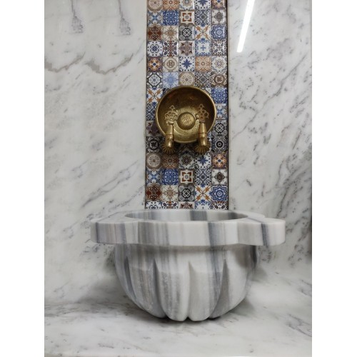 Marmara Kavun Dilimli Mermer Kurna