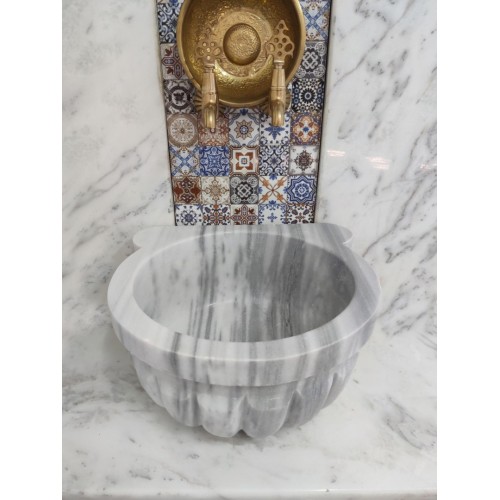 Marmara Sele Kavun Dilimli Mermer Kurna