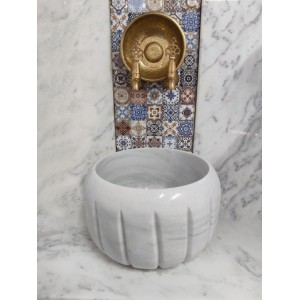 Beyaz Modern Kavun Dilimli Mermer Kurna