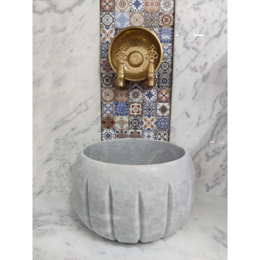 Beyaz Modern Kavun Dilimli Mermer Kurna Beyaz Modern Kavun Dilimli Mermer Kurna