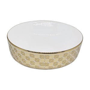 Altın - Beyaz Yuvarlak Motifli Seramik Lavabo