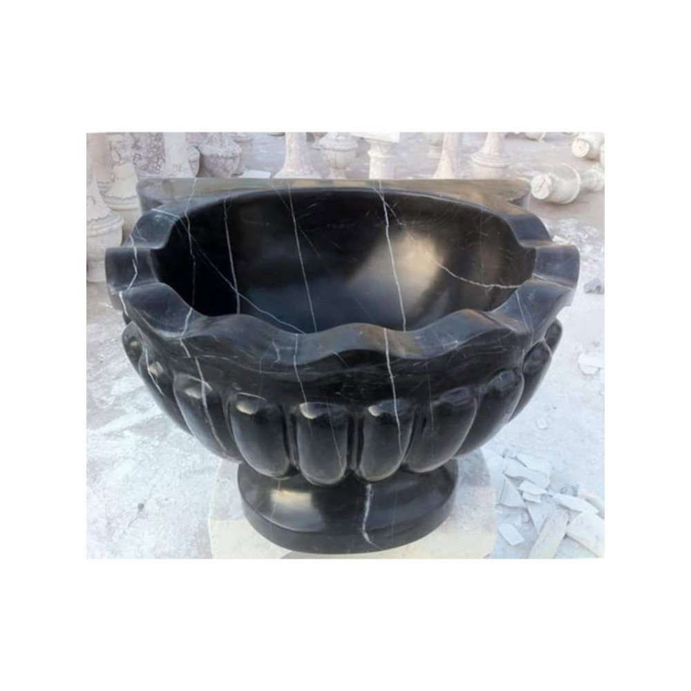 Toros Siyahı Elips Ayaklı Kavun Dilimli Mermer Kurna