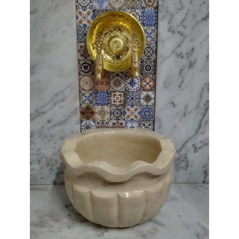 Traverten Dalgalı Kavun Dilimli Mermer Kurna