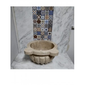 Traverten Kavun Dilimli Mermer Kurna