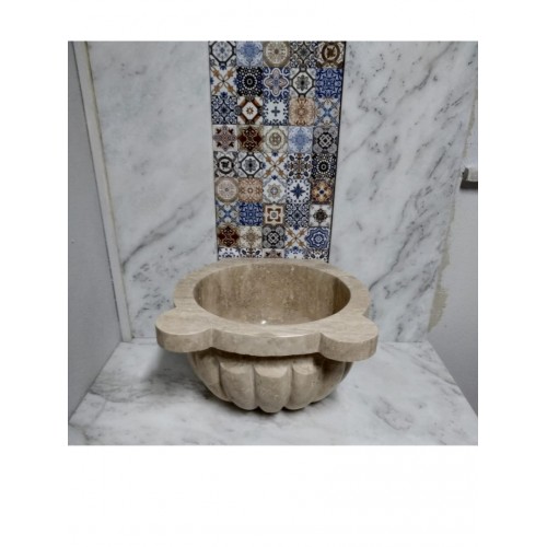 Traverten Kavun Dilimli Mermer Kurna