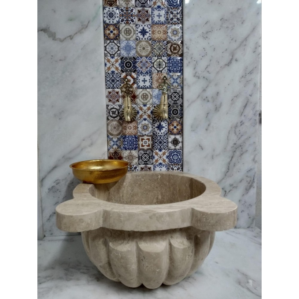 Traverten Kavun Dilimli Mermer Kurna