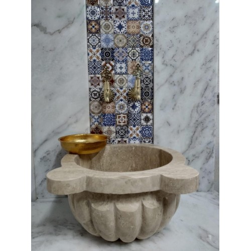 Traverten Kavun Dilimli Mermer Kurna