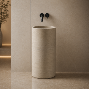 Traverten Silindir Dikey Lavabo