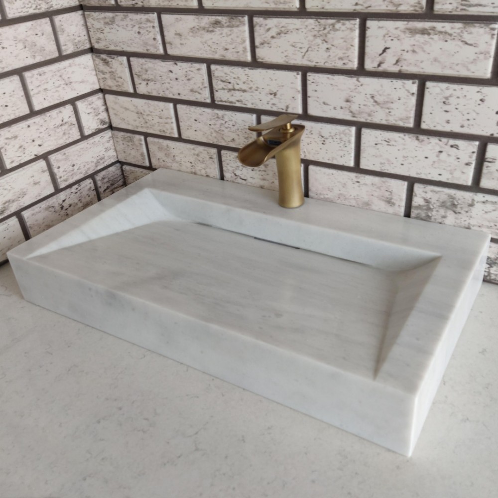 Beyaz Dikdörtgen Gizli Giderli Mermer Lavabo Beyaz Dikdörtgen Gizli Giderli Mermer Lavabo