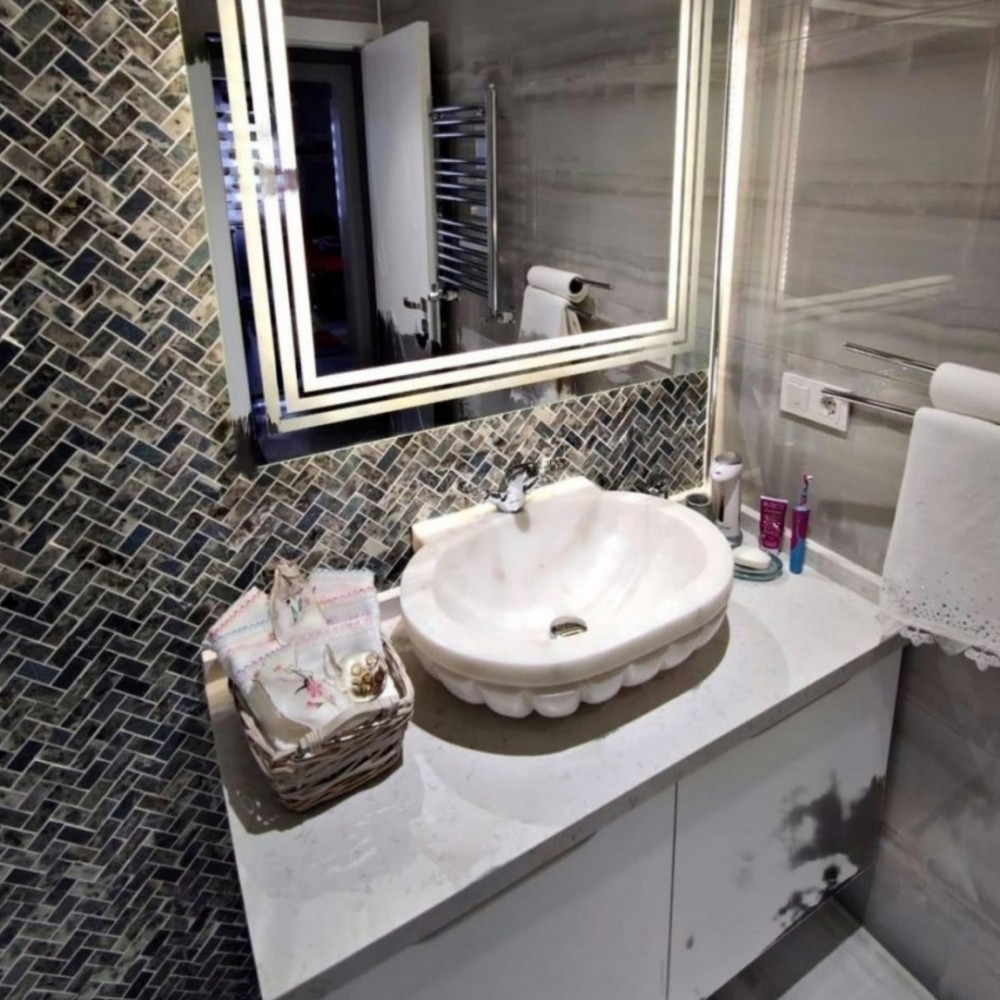 Beyaz Dilimli Elips Mermer Lavabo Beyaz Dilimli Elips Mermer Lavabo