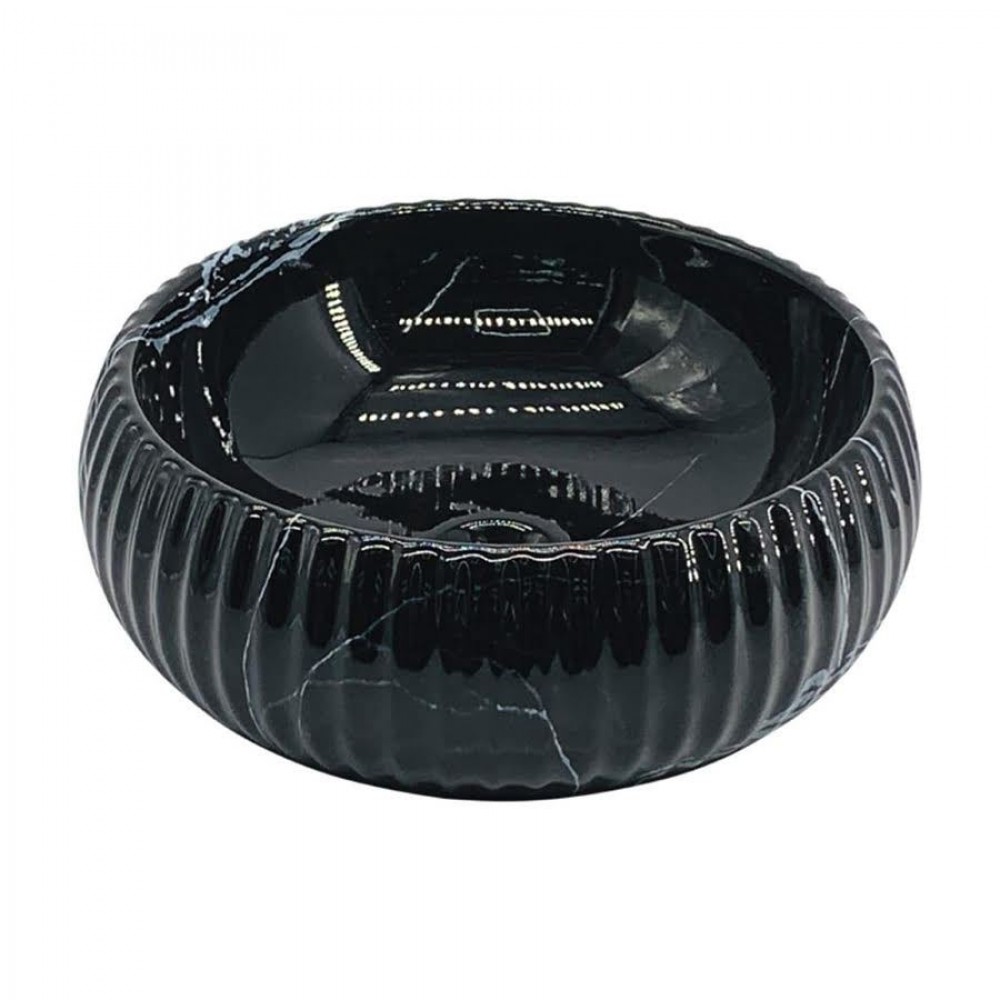 Siyah Kanallı Mermer Desen Seramik Lavabo