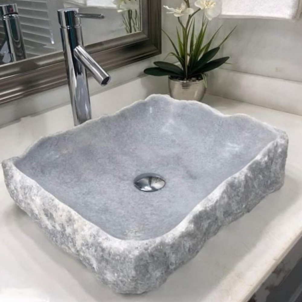 Gri Natural Patlatma Köşeli Mermer Lavabo Gri Natural Patlatma Köşeli Mermer Lavabo