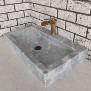 Gri Yay Köşeli Mermer Lavabo