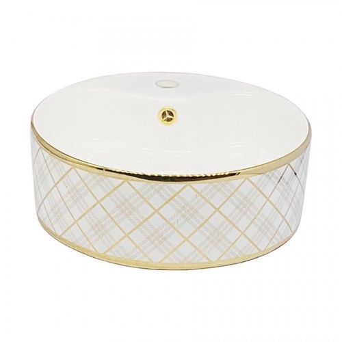 Beyaz - Altın Edge Batarya Delikli Seramik Lavabo