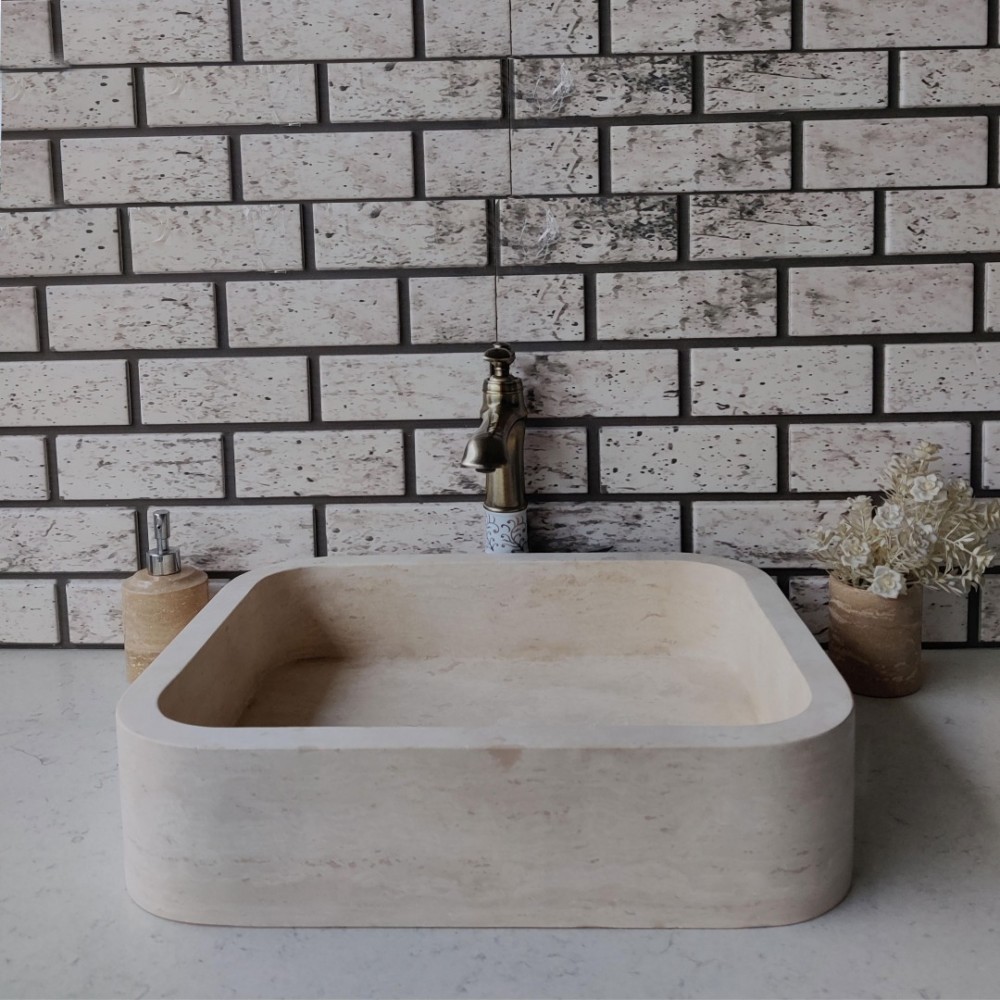 Traverten Dik Köşe Oval Mermer Lavabo Traverten Dik Köşe Oval Mermer Lavabo