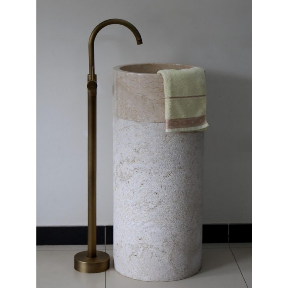 Bej Silindir Dikey Mermer Lavabo