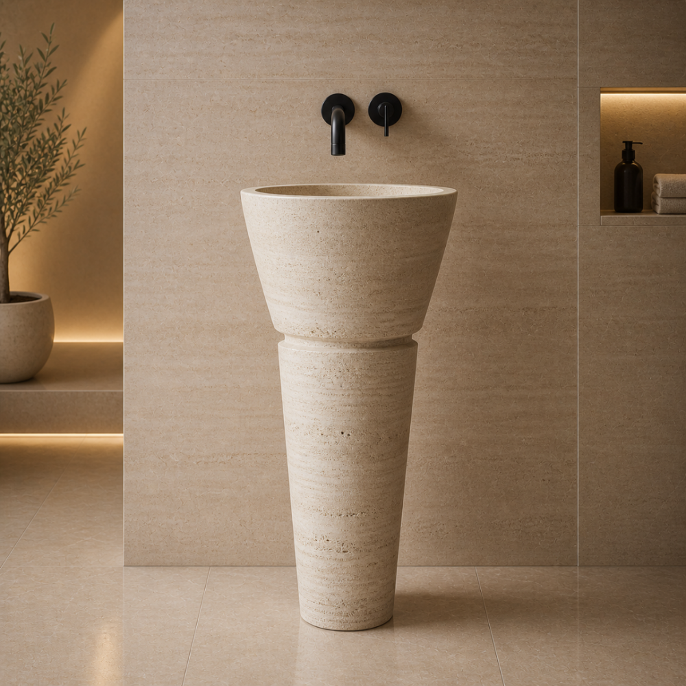 Traverten Üçgen Dikey Lavabo Traverten Üçgen Dikey Lavabo