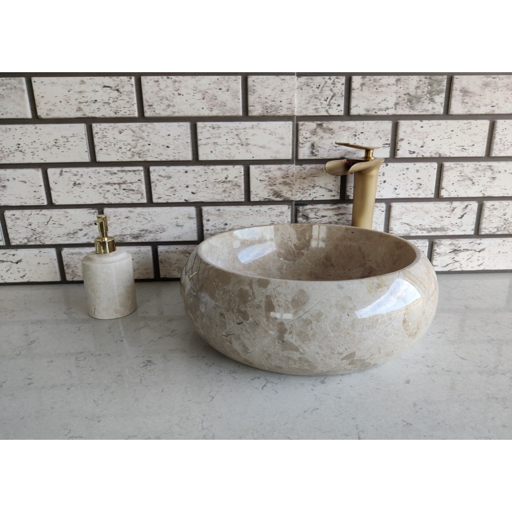 Bej Teker Mermer Lavabo