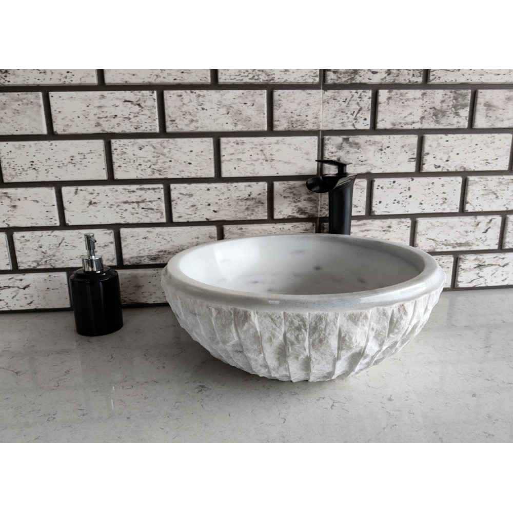 Beyaz Çanak Patlatma Mermer Lavabo Beyaz Çanak Patlatma Mermer Lavabo