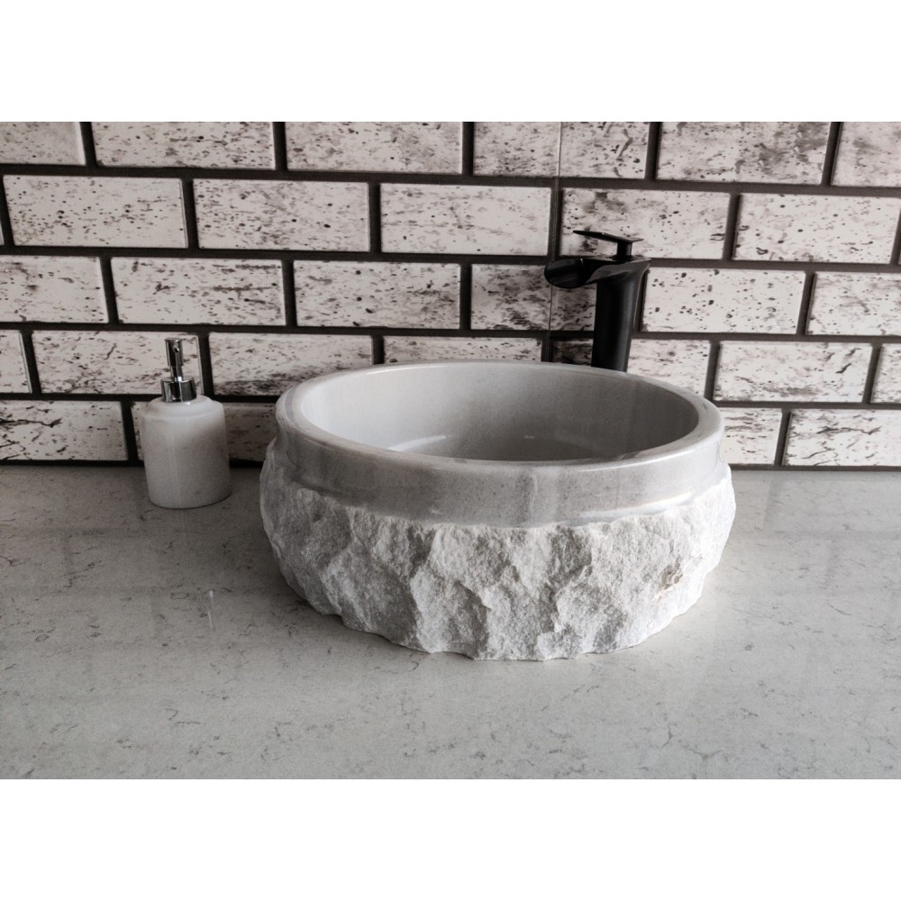 Beyaz Silindir Patlatma Mermer Lavabo