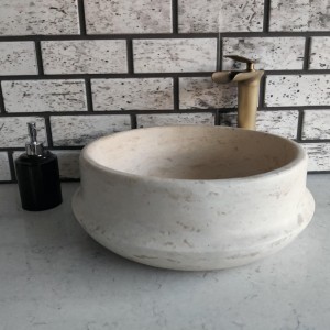 Traverten Camber Yuvarlak Mermer Lavabo