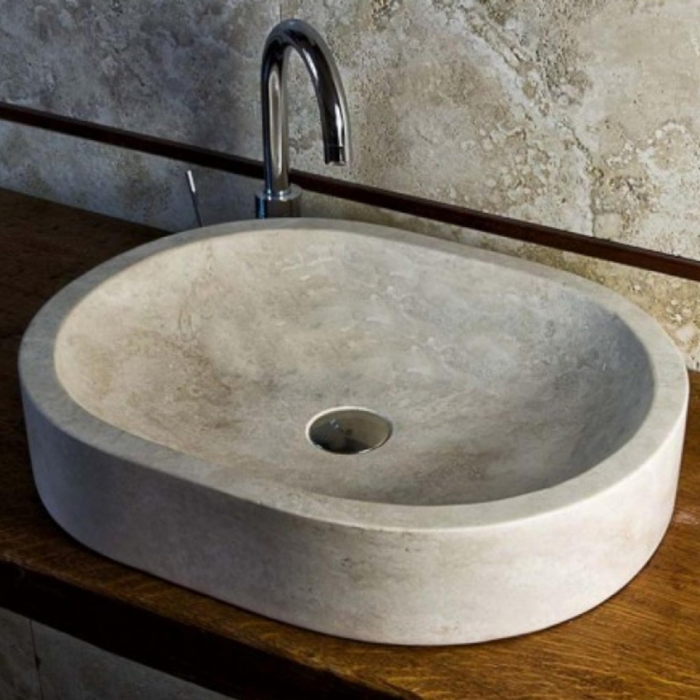 Traverten Oval Krem Mermer Lavabo Traverten Oval Krem Mermer Lavabo