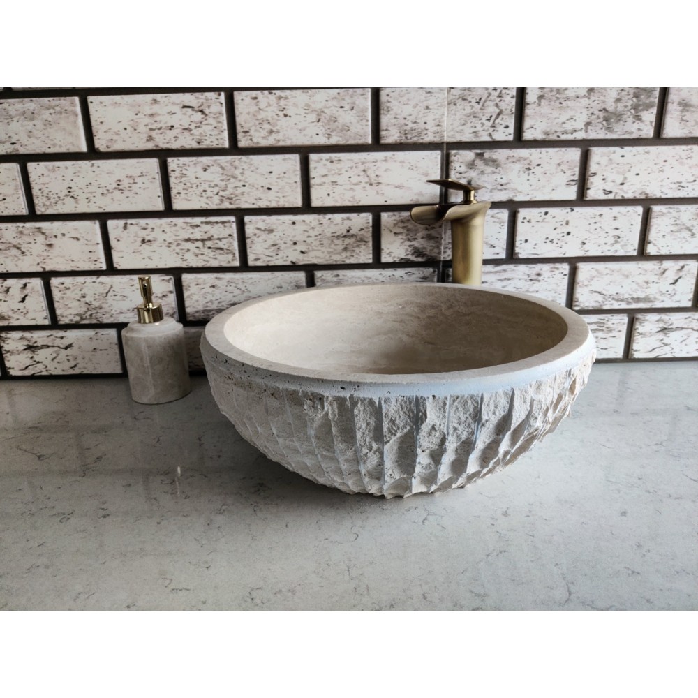 Traverten Çanak Patlatma Mermer Lavabo