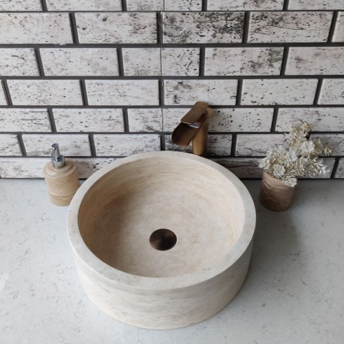 Traverten Silindir Mermer Lavabo