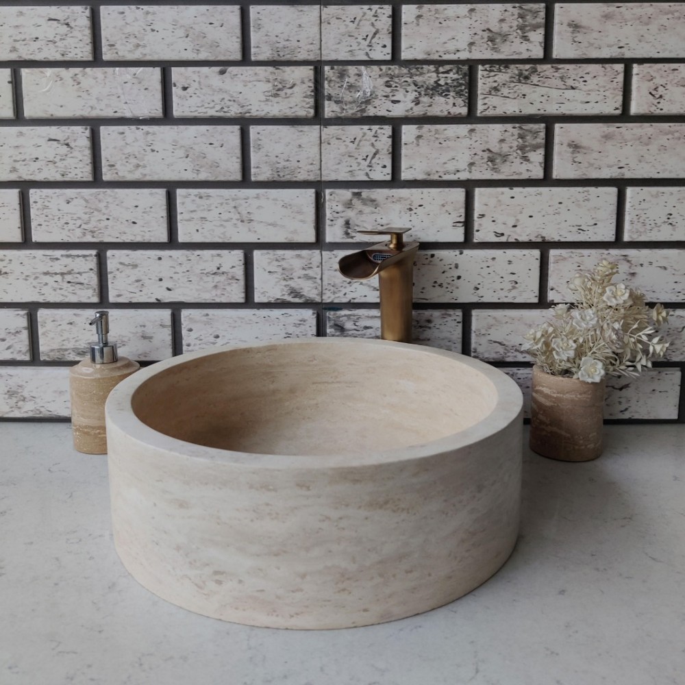 Traverten Silindir Mermer Lavabo Traverten Silindir Mermer Lavabo