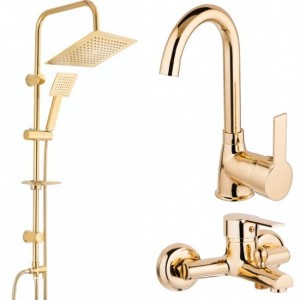 Altın Kare Banyo Seti - Duş Robotu, Banyo Bataryası, Lavabo Bataryası