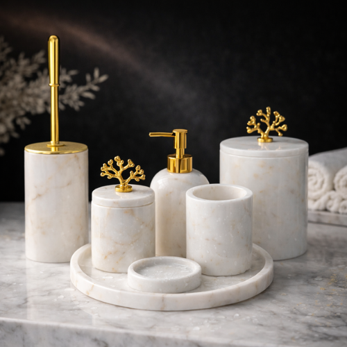 Beyaz 7'li Mermer Banyo Seti