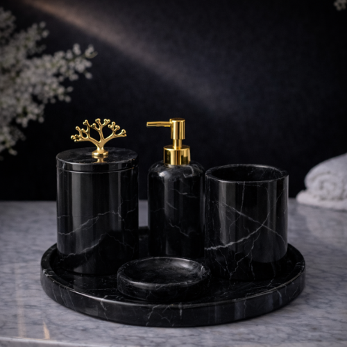 Toros Siyahı 5'li Mermer Banyo Seti