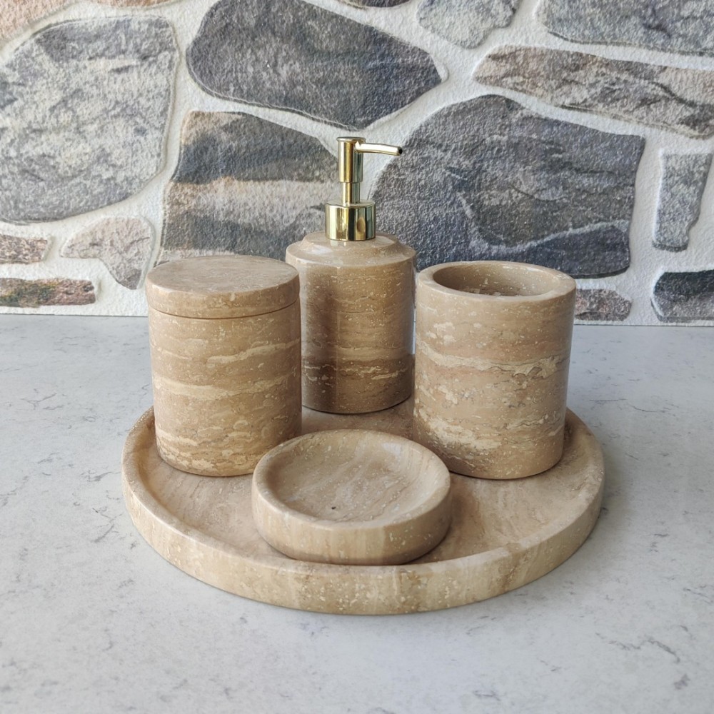 Traverten 5'Li Mermer Banyo Seti