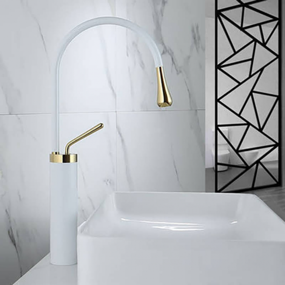 Beyaz - Gold Minimal Max Çanak Lavabo Bataryası Beyaz - Gold Minimal Max Çanak Lavabo Bataryası