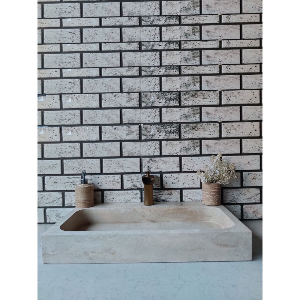 Traverten Köşeli Dik Mermer Lavabo Traverten Köşeli Dik Mermer Lavabo