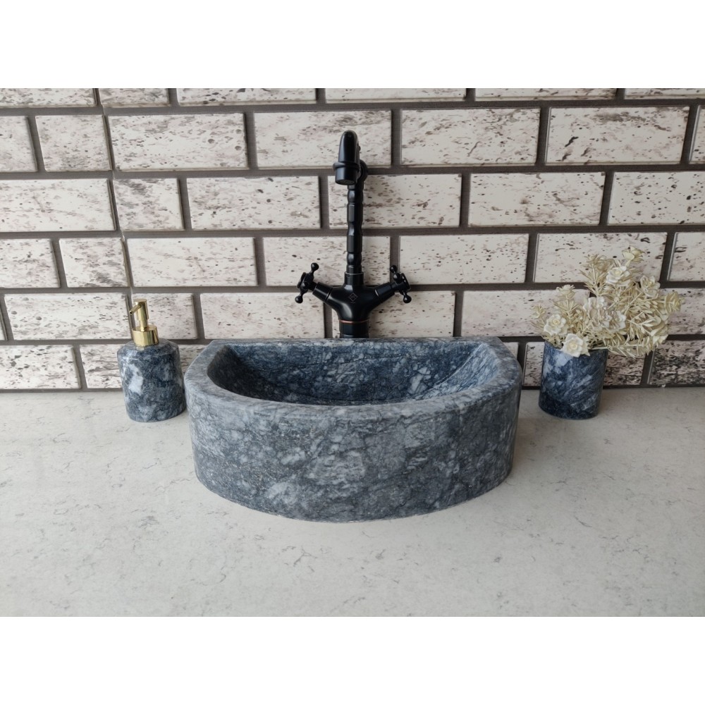 Karaca Siyahı Half D Mermer Lavabo Karaca Siyahı Half D Mermer Lavabo