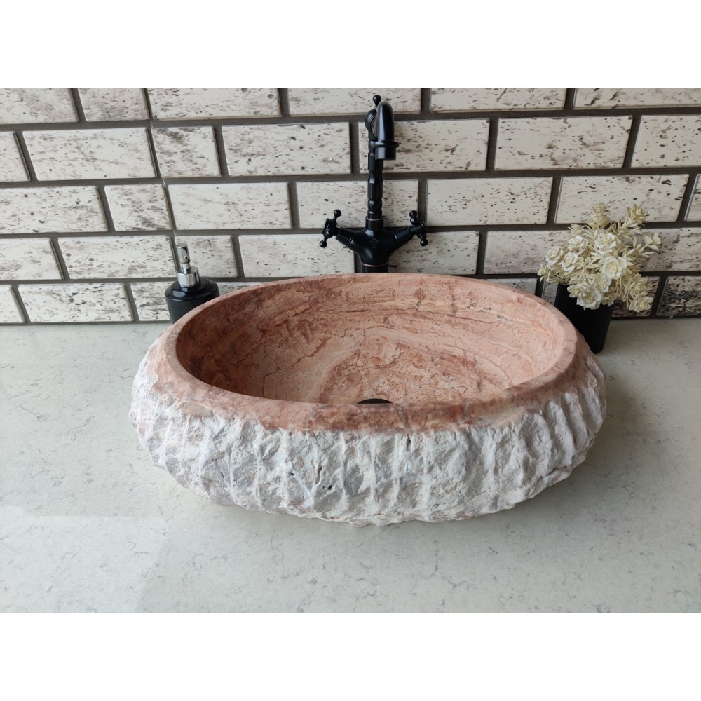 Traverten Red Patlatma Elips Mermer Lavabo Traverten Red Patlatma Elips Mermer Lavabo