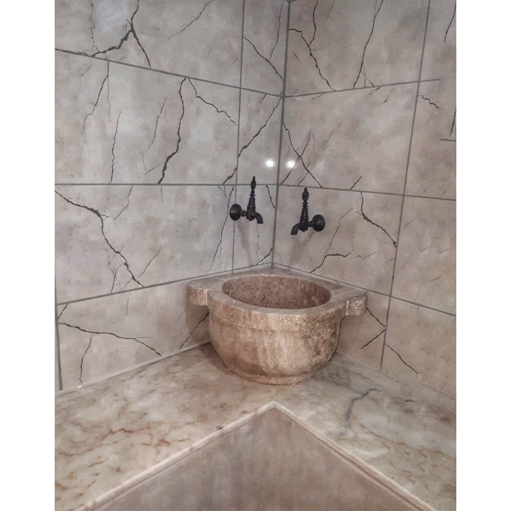 Traverten Düz Köşeli Mermer Kurna Traverten Düz Köşeli Mermer Kurna