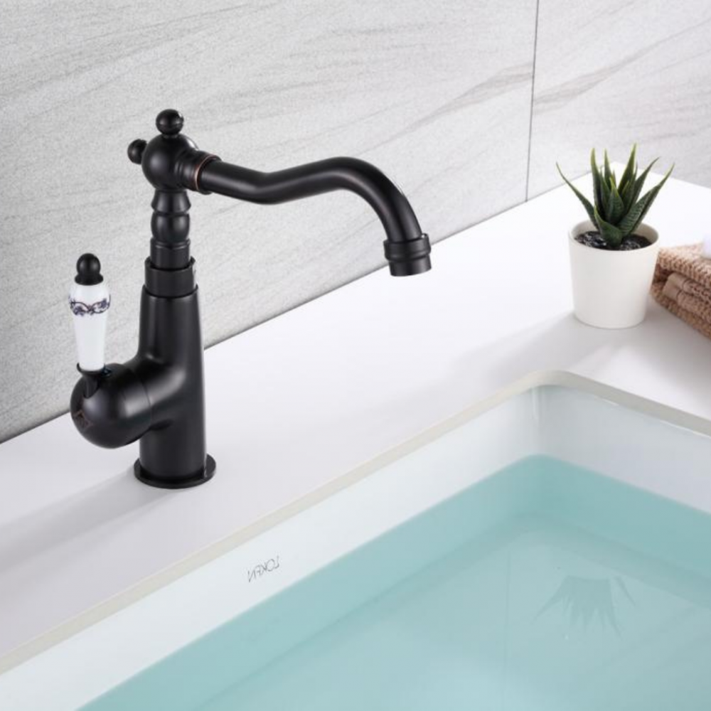 Siyah Rustik Porselenli Lavabo Bataryası Siyah Rustik Porselenli Lavabo Bataryası