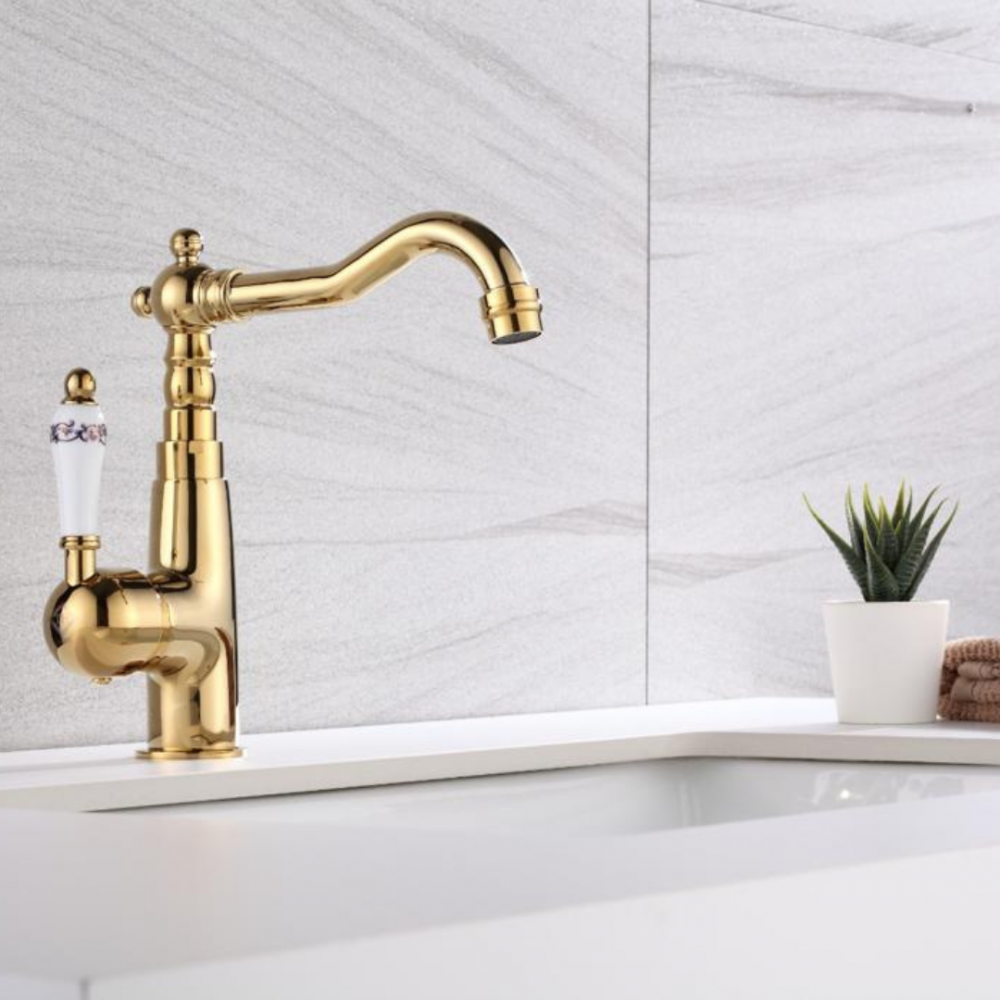 Gold Rustik Porselenli Lavabo Bataryası Gold Rustik Porselenli Lavabo Bataryası