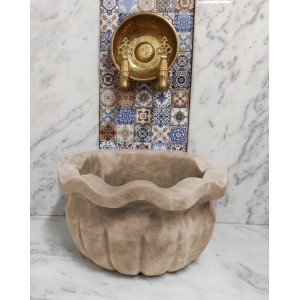 Emparador Dalgalı Kavun Dilimli Mermer Kurna