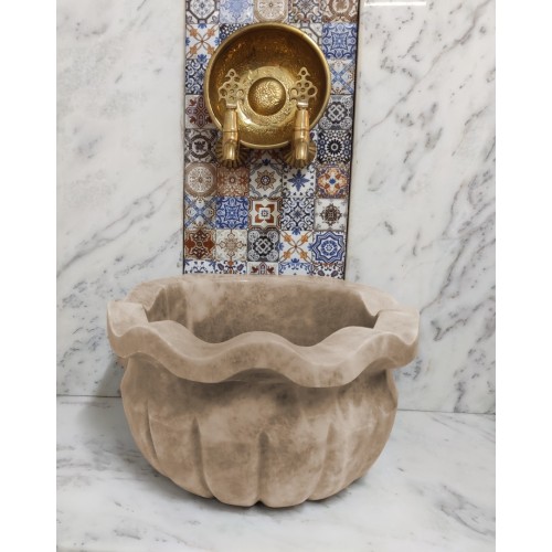 Emparador Dalgalı Kavun Dilimli Mermer Kurna