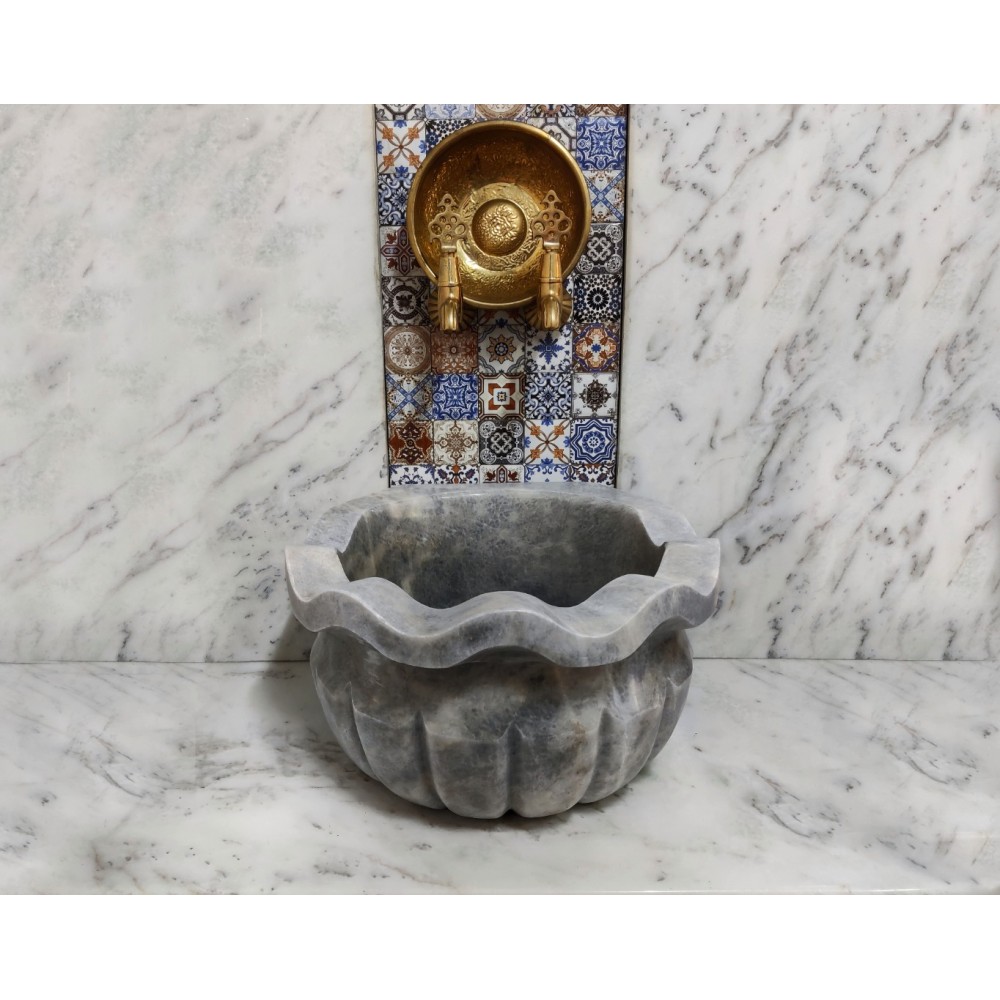 Gri Dalgalı Kavun Dilimli Mermer Kurna Gri Dalgalı Kavun Dilimli Mermer Kurna